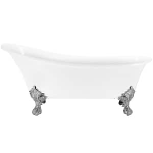 Clawfoot Bathtub - 69 in. Glossy White Acrylic Bathtub - Modern Flat Bottom Stand Alone Tub - Luxurious SPA Tub
