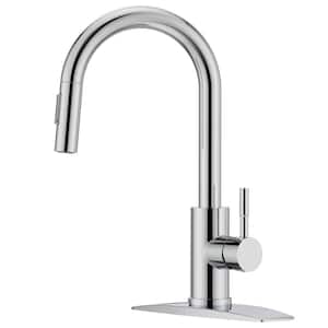 Single Handle Pull Down Sprayer Kitchen Faucet with Removable Deck Plate Swivel Spout in Chrome
