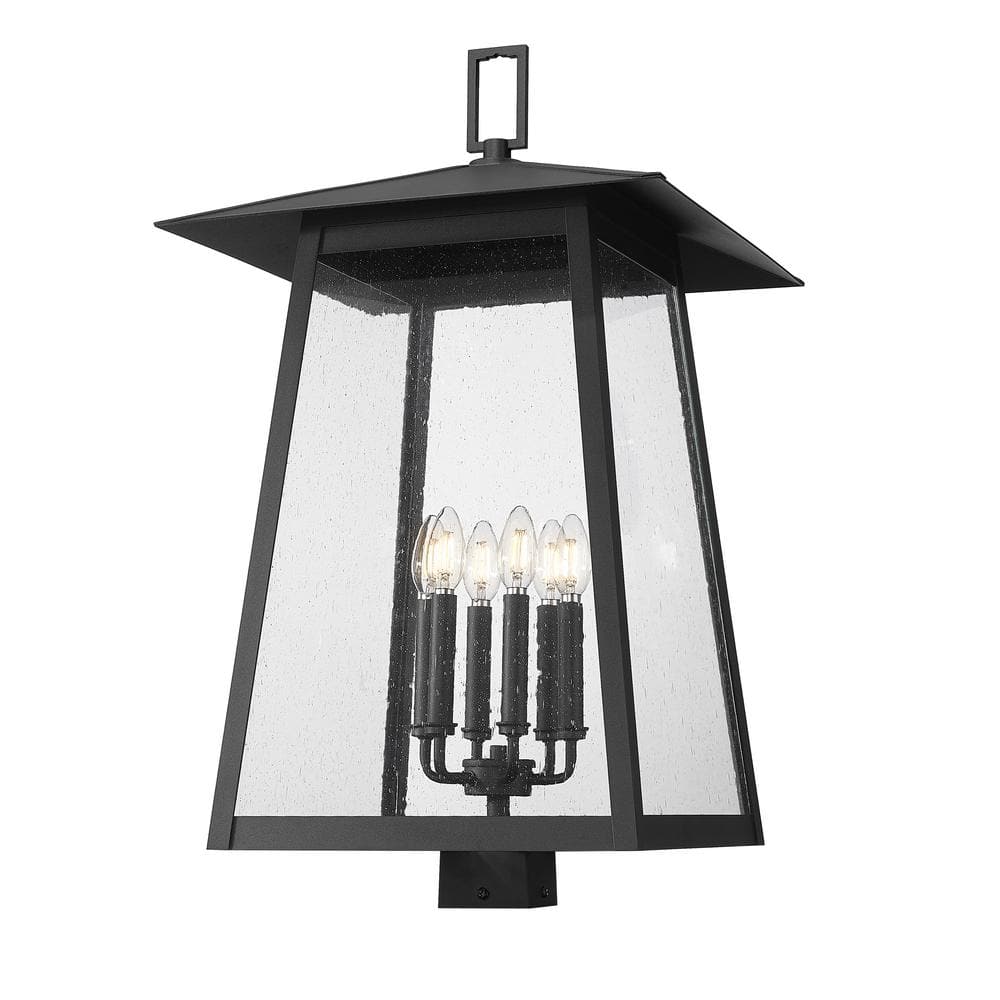 Rainer 6-Light Black Aluminum Hardwired Outdoor Marine Grade Post-Light wit
