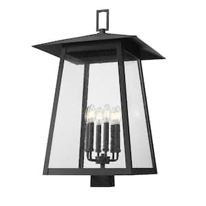 Rainer 6-Light Black Aluminum Hardwired Outdoor Marine Grade Post-Light with no bulbs included