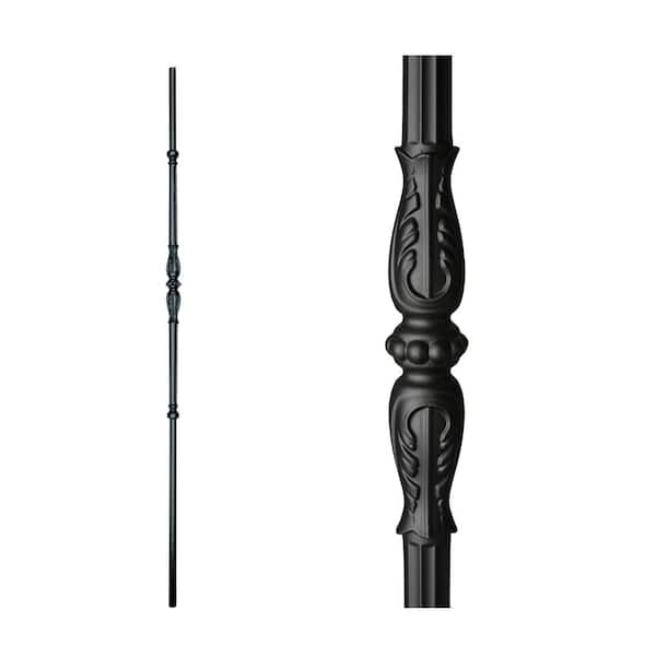 HOUSE OF FORGINGS Monte Carlo 44 in. x 0.625 in. Satin Black Single Decorative Knuckle Hollow Wrought Iron Baluster