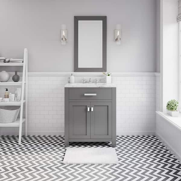 Madison 30 in.W x 21.5 in.D x 34 in.H Single Sink Bath Vanity in Cashmere Grey with Carrara White Marble Top and Mirror