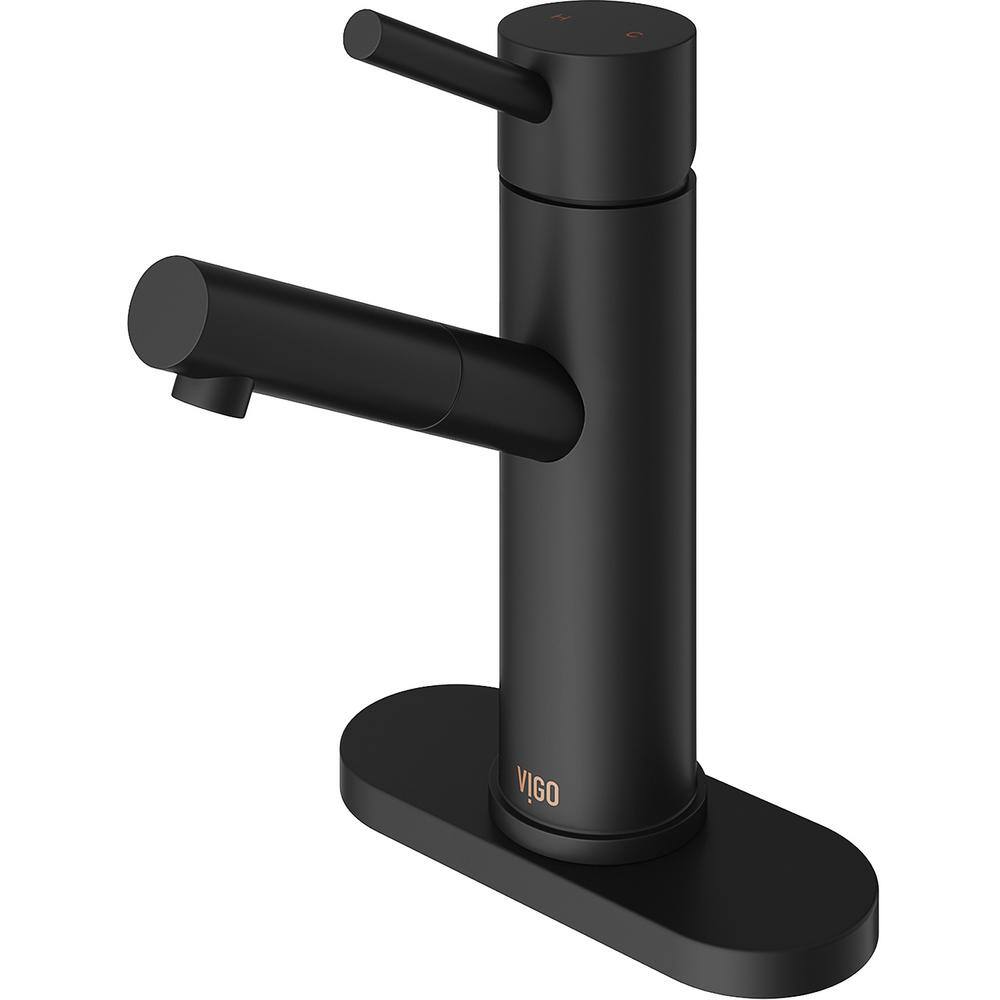 VIGO Noma Single Handle SingleHole Bathroom Faucet Set with Deck Plate in Matte Black