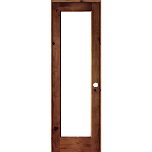Krosswood Doors 28 in. x 96 in. Rustic Knotty Alder Left-Hand Full-Lite Clear Glass Red Chestnut Stain Wood Single Prehung Interior Door