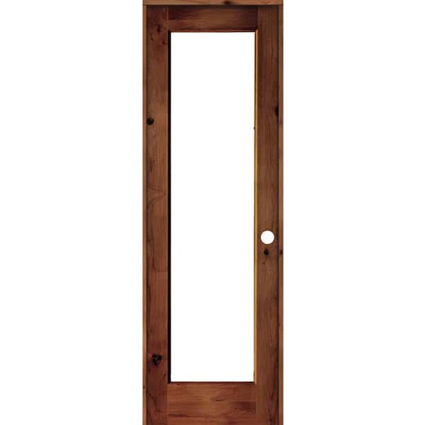 Krosswood Doors 30 in. x 96 in. Rustic Knotty Alder Left-Hand Full-Lite Clear Glass Red Chestnut Stain Wood Single Prehung Interior Door