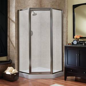 Tides 38 in. W x 70 in. H Neo Angle Pivot Framed Corner Shower Enclosure in Brushed Nickel with Rain Glass