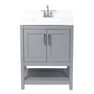 Tufino 25 in. Bath Vanity in Grey with Cultured Marble Vanity Top with Backsplash in White with White Basin