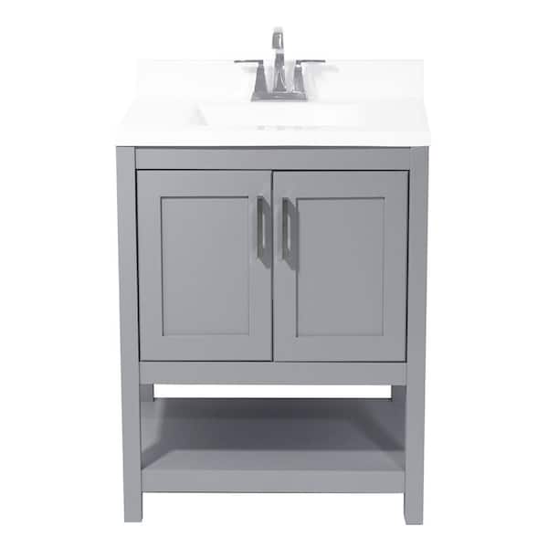 Amluxx Tufino 25 in. Bath Vanity in Grey with Cultured Marble Vanity Top with Backsplash in White with White Basin