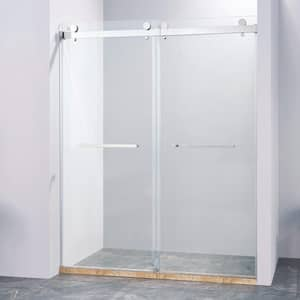 Buck 56-60 in. W x 75 in. H Double Sliding Frameless Shower Door in Chrome with 8 mm Thick SGCC Tempered Glass