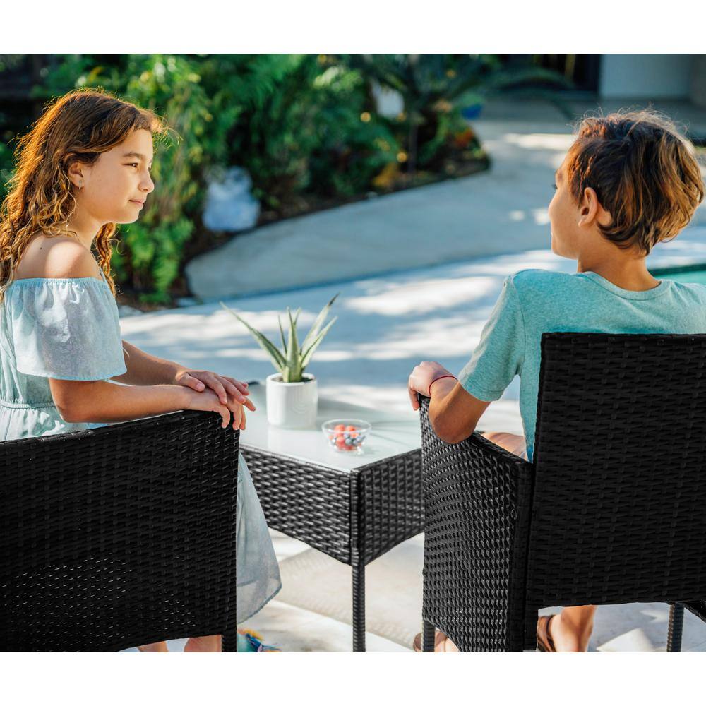 Nestl 4-Piece Black Wicker Patio Furniture Set with Beige Cushions
