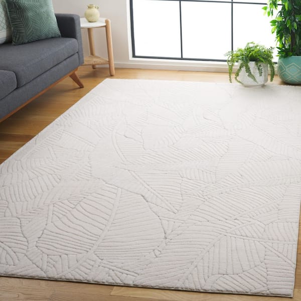Versailles 8 ft. x 10 ft. Ivory Tropical Botanical Washable Area Rug