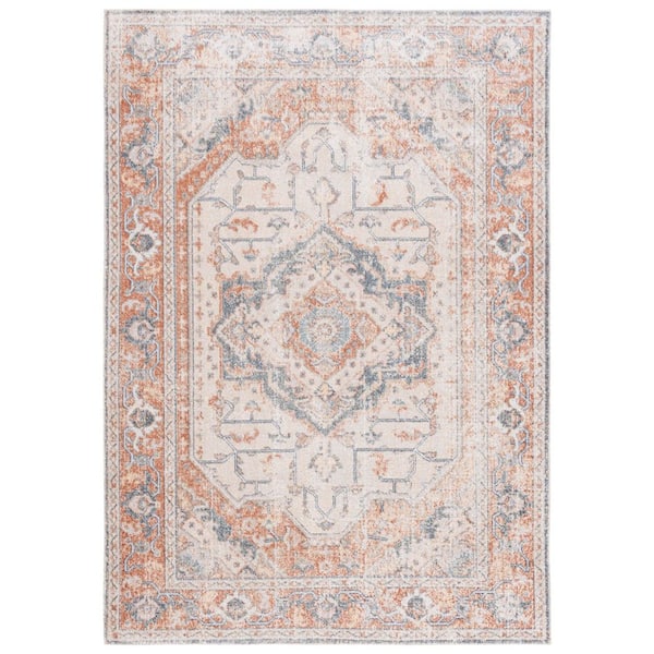 SAFAVIEH Baltimore 5 ft. x 8 ft. Beige/Rust Machine Washable Medallion Distressed Area Rug