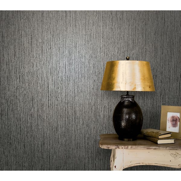 Textures Collection Black Vertical Texture Matte Finish Vinyl on Non-woven Non-pasted Wallpaper Roll