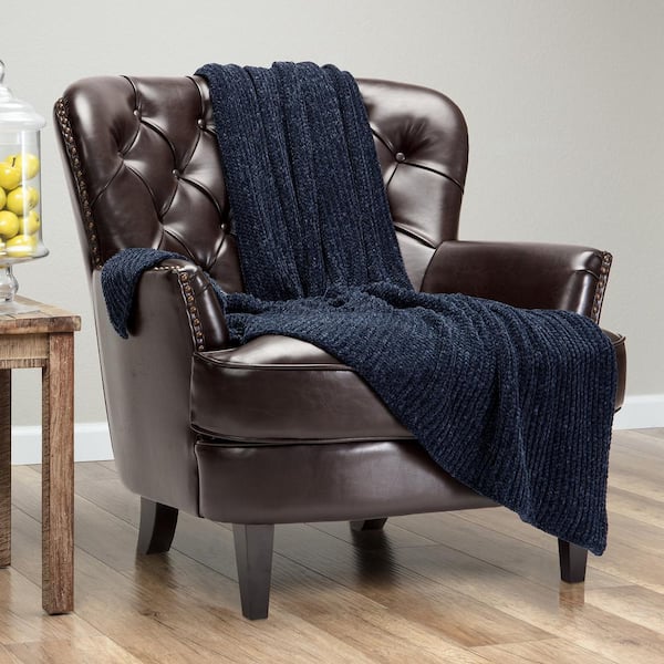 CHANASYA Chenille Charcoal Polyester Light Shimmer Knit Throw Blanket, 50 x 65 in.