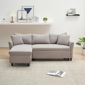 79.9 in. Gray Comfort Fabric Full Size Adjustable L-Shaped Sofa Bed