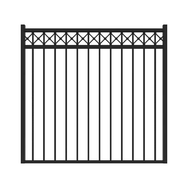 Barrette Outdoor Living Highland 4.5 ft. x 5 ft. Black Decorative Flat Top Straight Metal Fence Gate