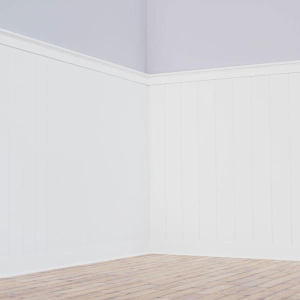 Ekena Millwork 104 in. x 5/8 in. x 96 in. PVC Deluxe Shiplap Nickel Wainscoting Moulding Kit (for Heights up to 105-5/8 in.)