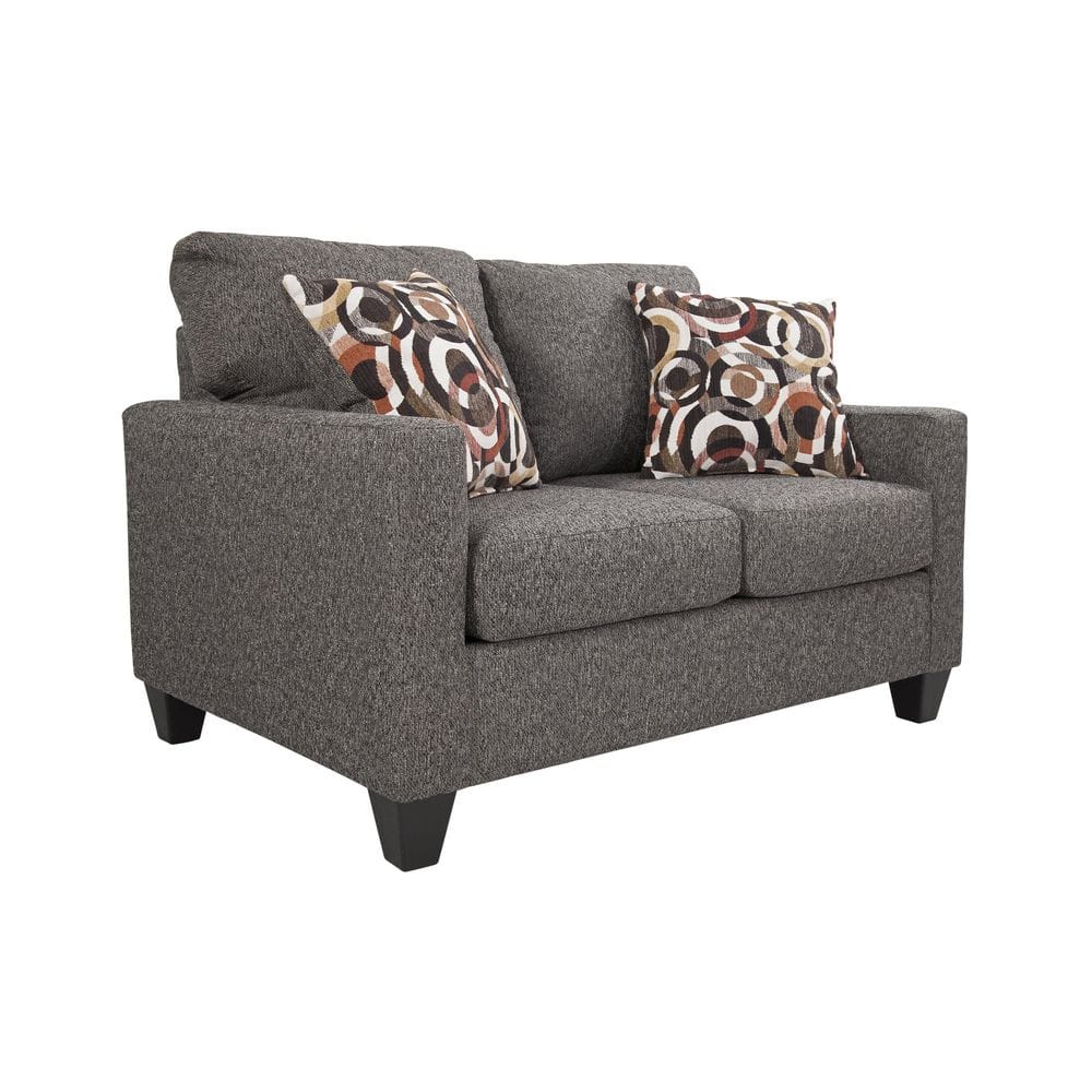 Charcoal Gray Track Arm Loveseat with Accent Pillows