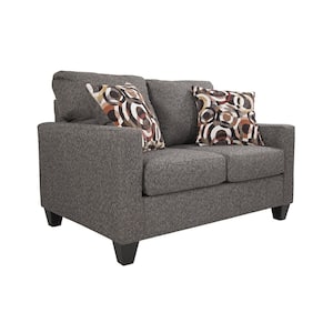 Urban Loft Series 56 in. Charcoal Gray Solid Fabric Apartment Sized 2-Seater Loveseat with 2-Accent Pillows