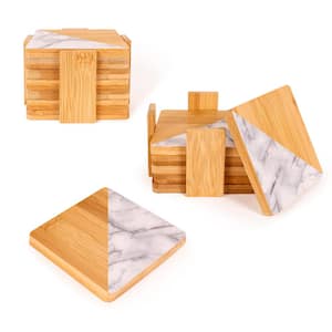 14-Piece Bamboo 2-tones Square Coaster Set 4 in. Holders