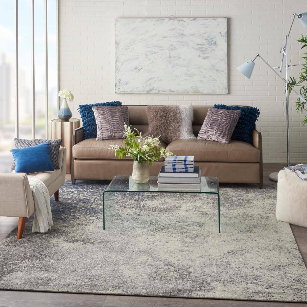 Charcoal Ivory Floral Synthetic 8' x 10' Traditional Area Rug
