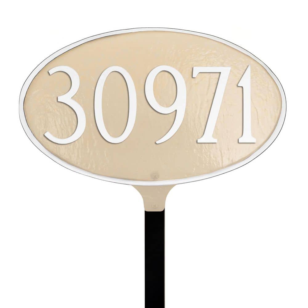 Classic Oval Small Address Sign Plaque with Lawn Stake - Taupe/White price history on PriceWatchPro