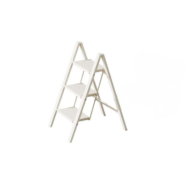 12.5 ft. Reach 3 Step Ladder Lightweight Portable Stool Anti-Slip Wide Pedal 330 lbs. Aluminum for Household White