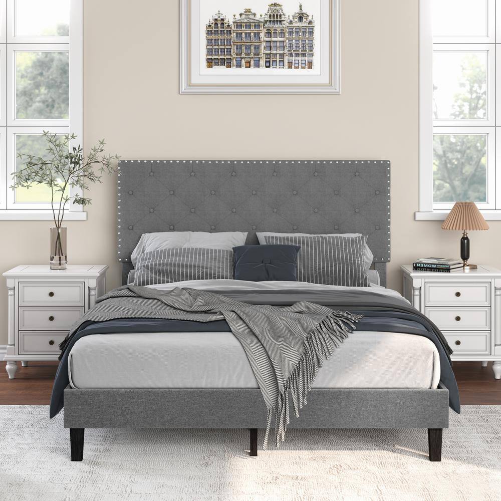 LUE BONA Gray Bed Frame Queen Platform Bed (82.9 in W. X 44.9 in H ...