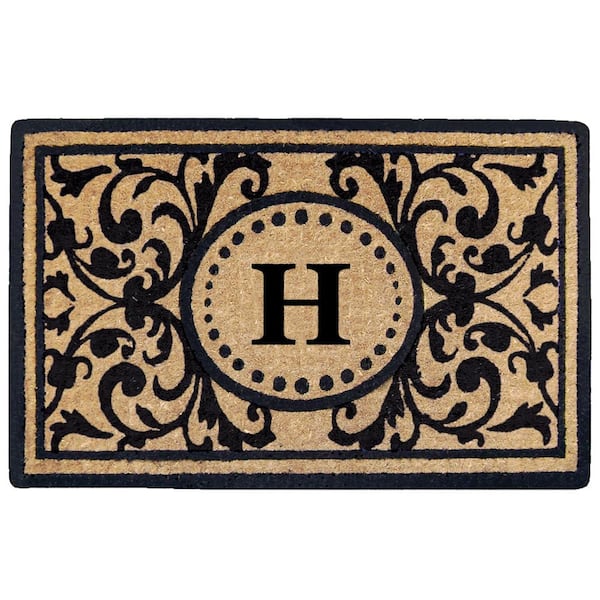 Heavy Duty Black 22 in. x  36 in. Coir Heritage Monogrammed H Indoor Outdoor Door Mat