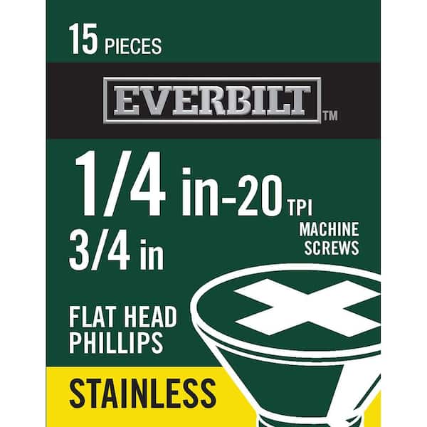 1/4 in.-20 x 3/4 in. Phillips Flat Head Stainless Steel Machine Screw (15-Pack)