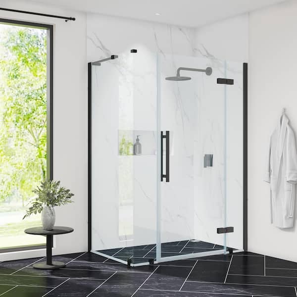 OVE Decors Tampa 48 3/4 in. W x 72 in. H Rectangular Pivot Frameless Corner Shower Enclosure in Black