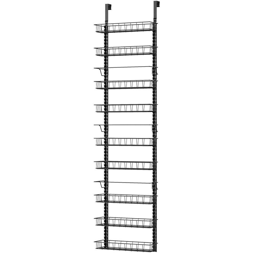 Over the Door Pantry Organizer Rack with 9 Adjustable Shelves Black Dual-use Hanging Wall Mount Spice Rack