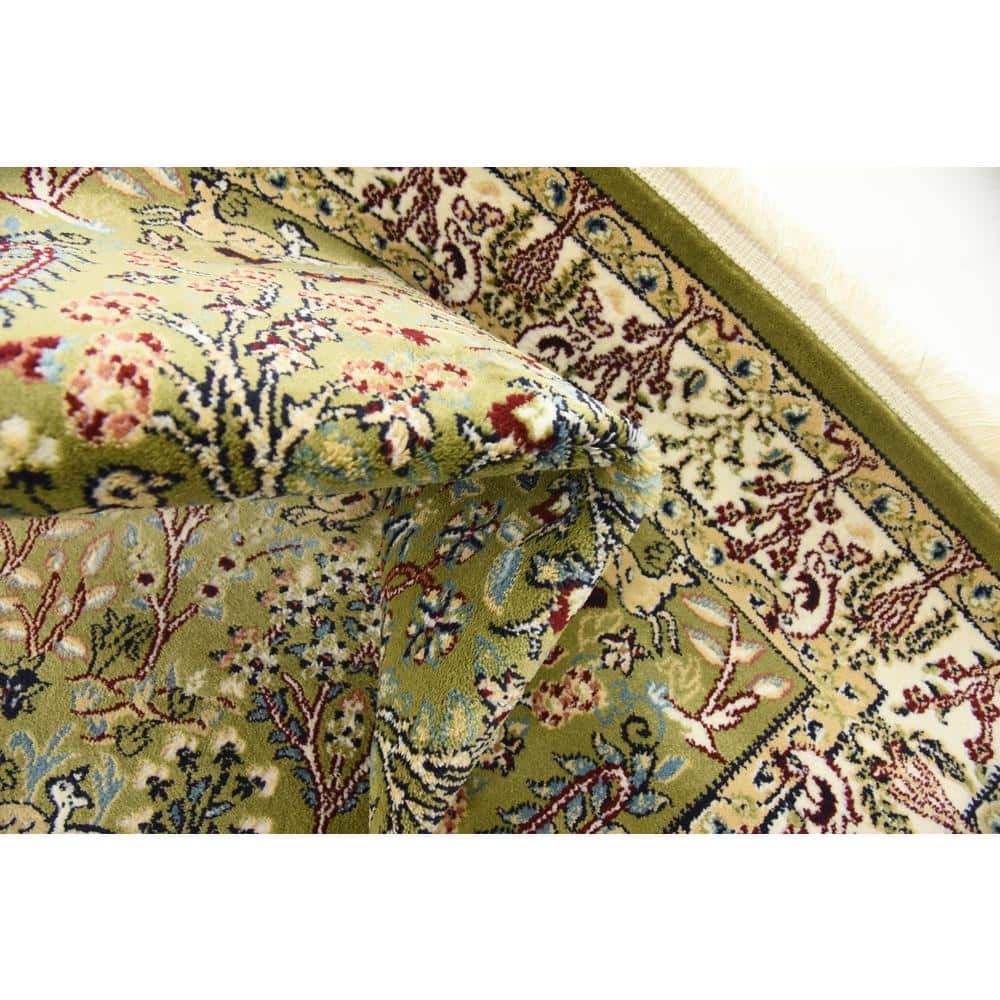 Green Rectangular Persian-Style Stain-Resistant Area Rug