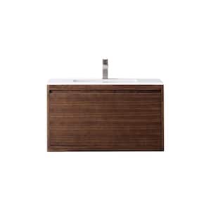 Milan 35.4 in. W x 18.1 in. D x 20.6 in. H Bathroom Vanity in Mid Century Walnut with Glossy White Composite Top
