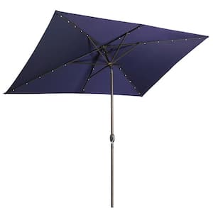 10 ft. x 6.5 ft. Solar Lights Patio Outdoor Aluminium Tilt Beach Umbrella in Navy Blue without Stand