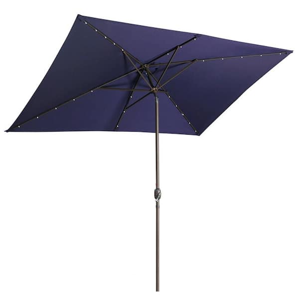 Kahomvis 10 ft. x 6.5 ft. Solar Lights Patio Outdoor Aluminium Tilt Beach Umbrella in Navy Blue without Stand