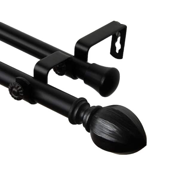 Rod Desyne 28 in. - 48 in. Telescoping Double Curtain Rod Kit in Black with Garnet Finial