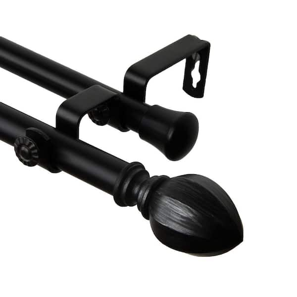 Rod Desyne 48 in. - 84 in. Telescoping Double Curtain Rod Kit in Black ...