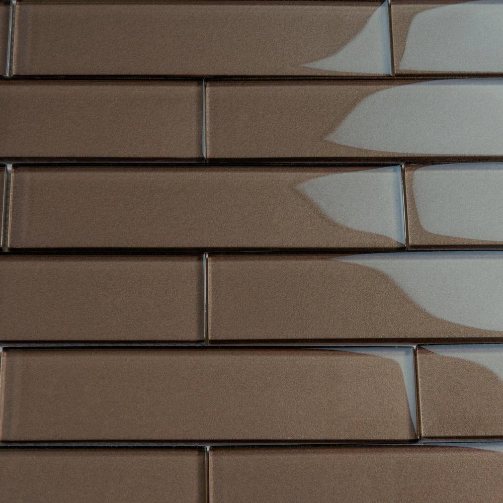 Dark Gray 2x8 Polished Glass Subway Mosaic Tile