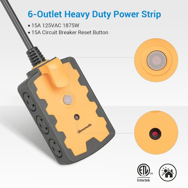 15 ft. 6-Outlet Heavy-Duty Workshop Power Strip for Indoor Outdoor