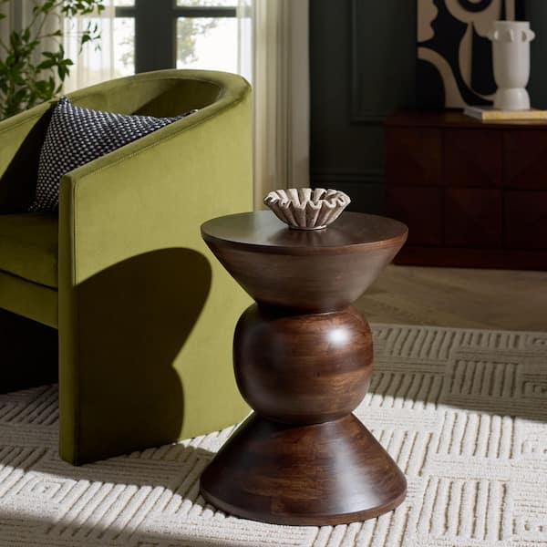 Pascual 16 in. Walnut Wood Round End Table