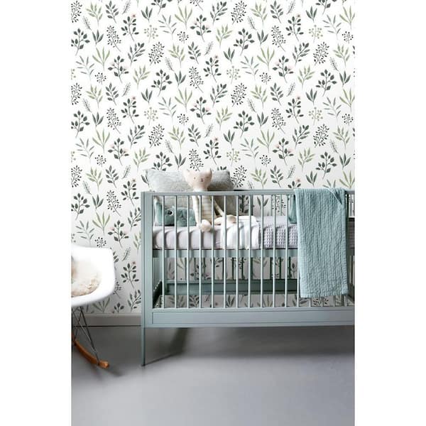 Cynara White Scandinavian Floral Wallpaper Sample