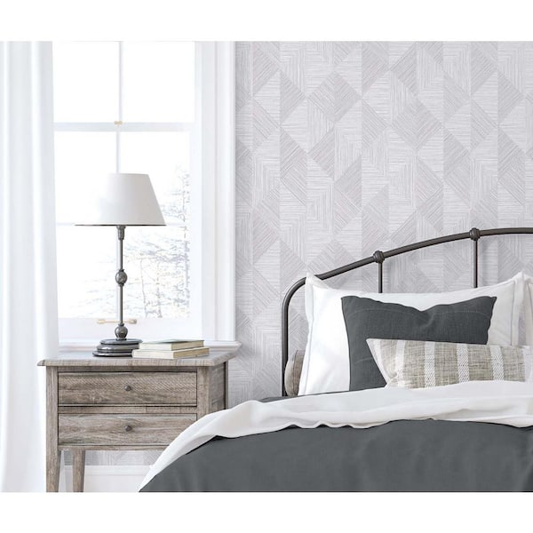 60.75 sq. ft. Dove Diamond Inlay Embossed Vinyl Unpasted Wallpaper Roll