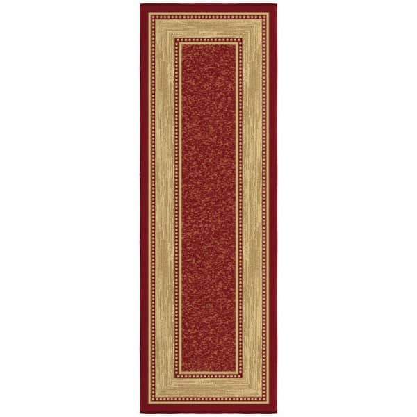 Ottomanson House Collection Non-Slip Rubberback Border Design 2x5 Indoor Runner Rug, 1 ft. 8 in. x 4 ft. 11 in., Red/Beige