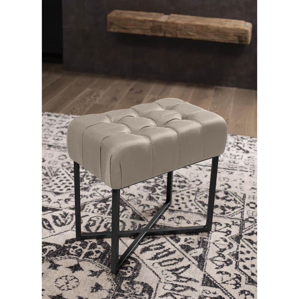 Beige Tufted Linen Ottoman Foot Rest - 19.7 x 11.82 x 17.73 in. Small Foot Stool with Metal Legs and Wood Frame