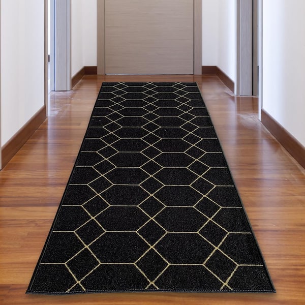 Hexagon Trellis Black 31 in. W x 20 ft. L RunnerRug/Stair Runner 52 sq. ft.