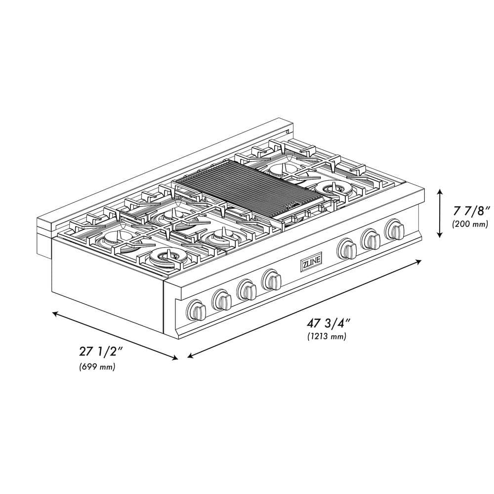 ZLINE 48" Stainless Steel Gas Cooktop with 7 Burners