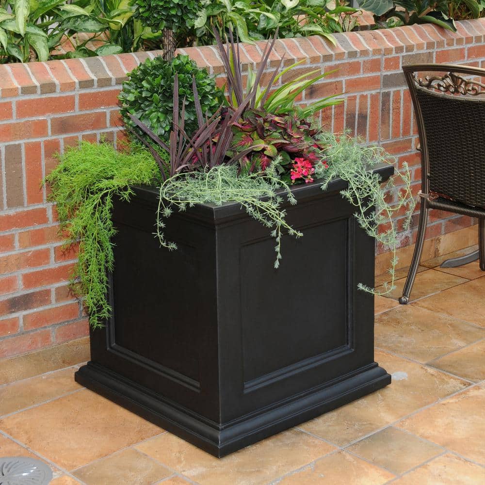 Fairfield 28" Square Black Polyethylene Outdoor Planter Box