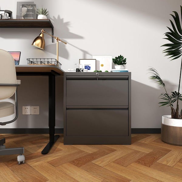 2-Drawer Black Metal 28.5 in. H x 26.77 in. W x 15.75 in. D Lateral File Cabinet Locked by Keys Steel Storage Cabinet