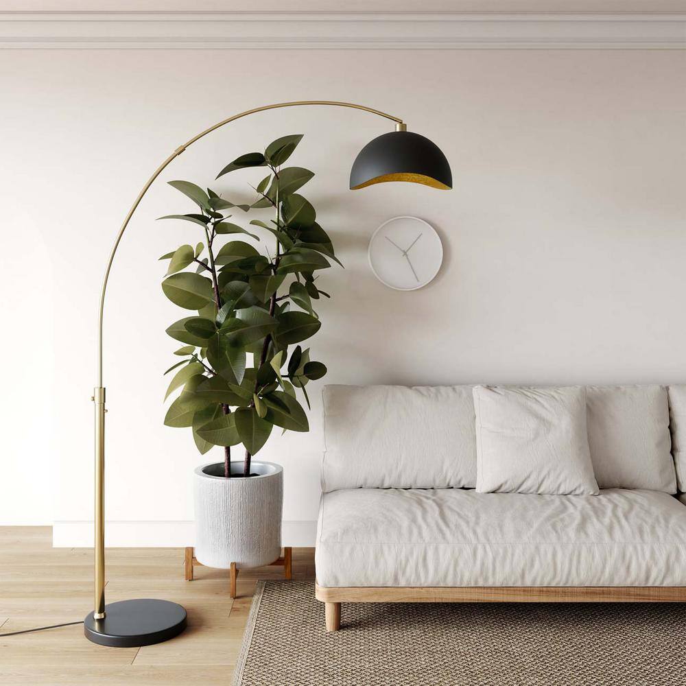 Luna Bella 68" Weathered Brass Arc Floor Lamp with Black Marble Base